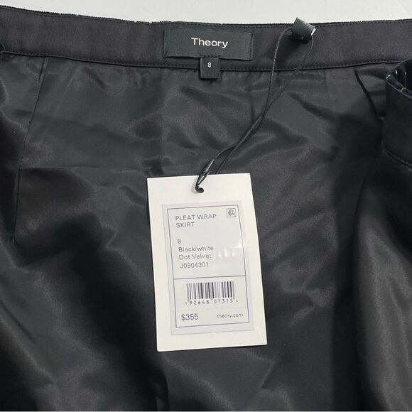 NWT Theory Pleat Wrap Skirt in Black Dot Velvet Women’s Size 8‎ - Picture 4 of 6